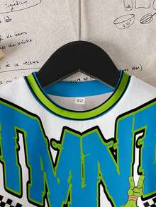 TEENAGE MUTANT NINJA TURTLES | SHEIN Áo nỉ cổ tròn in hình rùa phối màu phong cách thường ngày cho bé trai, mùa thu. - trắng - Xem 5