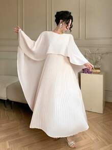 DAZY Women's Elegant Solid Color Pleated 2 In 1 Long Dress, Spring/Summer Wedding Guest Dress Sundress - Beige - View 9