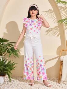 SHEIN Bộ đồ hai mảnh thường ngày dành cho bé gái tuổi teen, phù hợp cho mùa xuân/hè, kỳ nghỉ, sinh hoạt hàng ngày, học đường, cuối tuần, họp mặt gia đình, thiết kế đa năng. - trắng - Xem 8