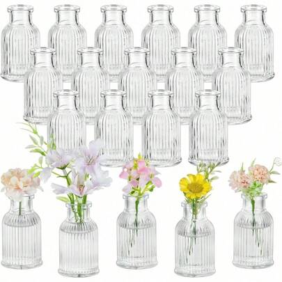 6/12 pièces Ensemble de vases, vase en verre pour décorer le centre, petit vase, vase rayé transparent lâche moderne, vase vintage pour la décoration de table de mariage floral et la décoration de la maison.