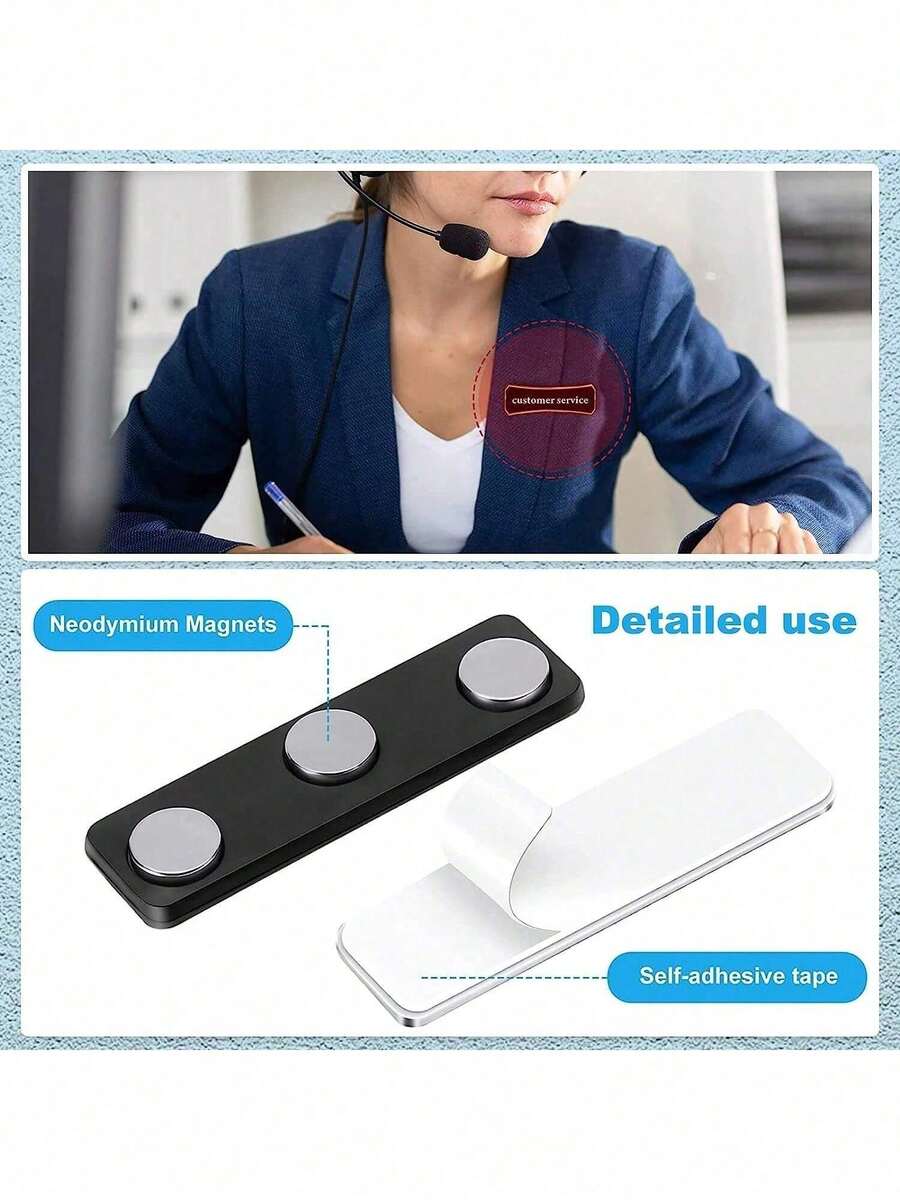 3/12/20pcs Magnet untuk Lencana Nama, Klip Pita Label Nama, Tali Magnet Label Nama, 3 Magnet Neodymium, Magnet Perekat, Label ID Jaket Seragam (Hitam) - Hitam - View 1