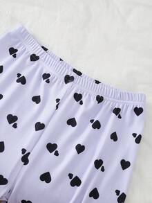 4件套少女粉色字母印花长裤（带心形图案）+黑色字母印花T恤（带星形图案）短裤，紧身家居服 - 彩色 - 查看 3