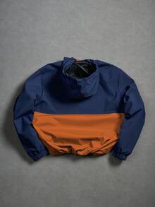 Manfinity Homme 男士长袖宽松双色字母印花连帽户外防风夹克，带抽绳，适合秋季穿着