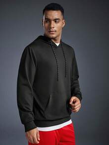 Driftmere 时尚休闲连帽衫，男士运动日常百搭长袖上衣，带口袋 - 可机洗，黑色连帽套头衫，春夏休闲男士连帽衫，舒适柔软的运动休闲风卫衣，运动时尚，适合春夏穿着 - 黑色 - 查看 4