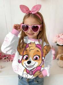 SHEIN | PAW Patrol Young Girl Dog Print Round Neck Long Sleeve Sweatshirt, Casual For Autumn - White - View 4