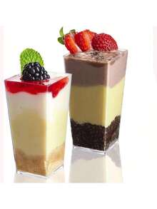 60/50/40/30/20个装 3盎司/90毫升方形迷你甜点杯，透明塑料派对零食碗，适合生日和婚礼派对 - 無色 - 查看 6