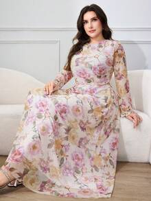 Modelyn Đầm dài tay phồng dáng suông cổ tròn họa tiết hoa vintage dành cho nữ cỡ lớn, chất liệu chiffon, thích hợp dự tiệc, cưới, dạ hội, dạ tiệc. - Nhiều màu - Xem 6