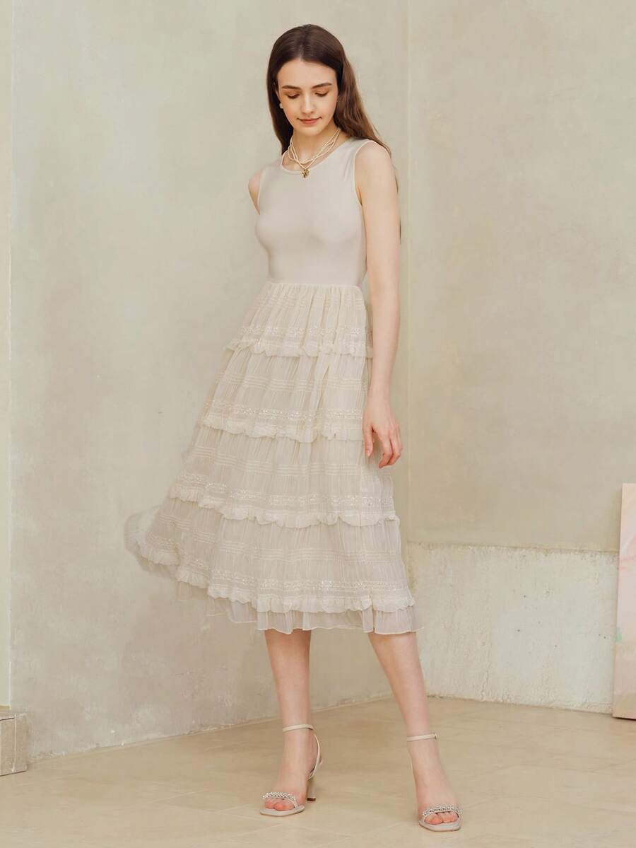 MOTF PREMIUM Ärmelloses Kleid mit Rüschensaum - Aprikosenfarben - Übersicht 1
