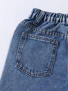 SHEIN Quần jeans ống rộng dáng suông phong cách Y2K dành cho bé gái tuổi teen, thêu hình trái tim, thích hợp cho đi chơi hàng ngày, đi học, đi làm và mùa tựu trường. - Rửa trung bình - Xem 5