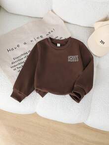 Genkimix Kids 1件女童长袖甜美笑脸印花休闲卫衣，春秋季 - 棕色 - 查看 2