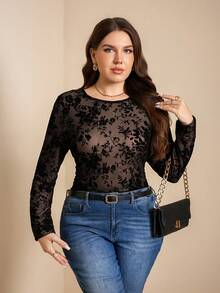 Comfylo 大码新款秋冬休闲黑色圆领T恤，适合身材丰满的女性，弹性舒适，百搭，圣诞节T恤 - 黑色 - 查看 6