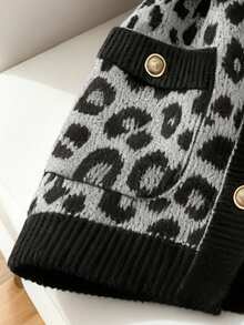 GlowEve Chic Leopard Print Crew Neck Women Knitted Vest Cardigan - Multicolor - View 4