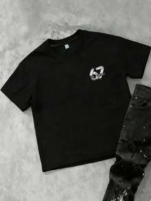 Coolqubz Teenage Boys' Summer Reversible Numeric 67 Print Casual Crew Neck Short Sleeve T-Shirt - Black - View 4