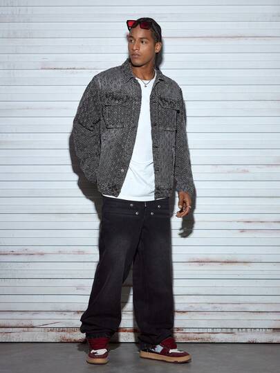 Modcrash Men Long Sleeve Vintage Street Style Casual Denim Jacket , Fall