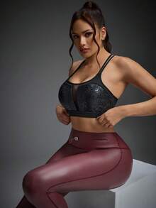 Innovista Women's Leopard Print Contrast Mesh Cropped Camisole, Other Dance Wear Leopard Sport Bra Black High-Stretch Leopard Jacquard Sports Bra, Breathable Mesh Front/Back, Removable Pads, Strappy Cross Back, Medium-High Support Sculpting | Gym HIIT Training Yoga Pilates Running | Top Deportivo Leopardo Negro Malla Copas Removibles Tiras Cruzadas | Gymtok Athleisure - Black - View 10