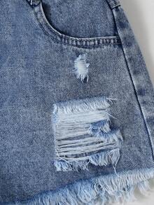 SHEIN Jeans stile Y2K per ragazze pre-adolescenti, lavaggio leggero vintage, strappati, sfilacciati, vestibilità morbida e comoda, versatili, denim per ragazze - Blu lavato medio - Visualizzare 6