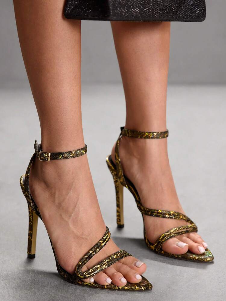 CUCCOO SZL Minimalist Chic Thin Strap Crystal Heel Sandals, Versatile High Heeled Sandals For Outdoor & Streetwear Spring Shoes Spring Break Easter Valentine's Day