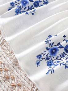 SHEIN 女婴T恤套装，可爱短袖上衣和裤子两件套，白色底蓝色花边，传统风格，柔软针织面料，适合派对、聚会、正式场合和休闲穿着，阿拉伯传统婴儿服装 - 白色 - 查看 4