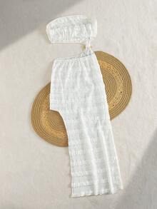 Bonvoyette 夏季度假性感无肩带镂空金色点缀侧开衩女装 - 白色 - 查看 4