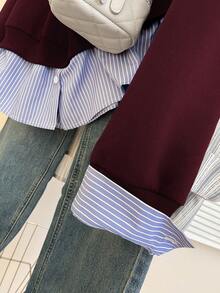 INAWLY Sudadera casual de mujer con rayas, parches y bordado de eslogan, otoño - Burdeos - Ver 5