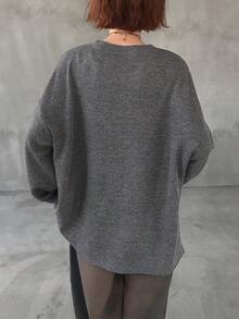 FRIFUL Camiseta de manga larga con abertura lateral de unicolor casual para mujer - Gris - Ver 4