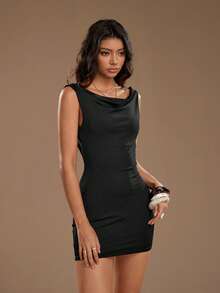 TRNVIE Black Chain Backless Design Mini Party Dress For Women, Spring/Summer - Black - View 6