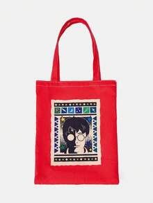 HARRY POTTER X SHEIN Túi xách nữ màu hồng tiện dụng với họa tiết hoa, bong bóng, mao lương dễ thương. - Đỏ - Xem 3