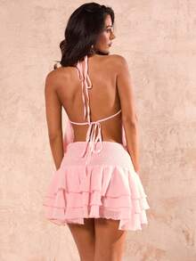 SHEIN Glamour 女士无袖雪纺吊带蛋糕裙连衣裙，粉色 - 粉色 - 查看 4