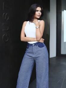 Hindelle 休闲通勤提花宽松阔腿牛仔裤 - 藍色 - 查看 6