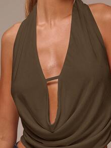 MUSERA 露背高领上衣 伊比沙岛波西米亚风度假俱乐部性感节日假日狂欢西部返校外出上衣 冬季优雅春季夏季复活节 - 摩卡棕 - 查看 5