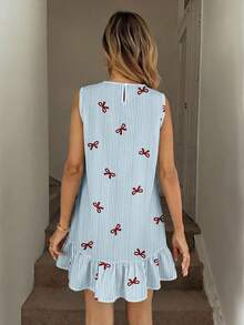 Easowa Women's Striped Bow Print Mini Dress, Suitable For Spring/Summer Summer Casual Dress Light Blue Summer Dress - Multicolor - View 3