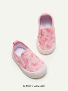 Cozy Pixies 1 Pair Of Girls Pink Sweet Dream Baby Sneakers Cute Unicorn Pattern Round Head Soft Sole Comfortable And Breathable Casual Classmates Suitable For Daily Sports Travel Vacation And School Wear