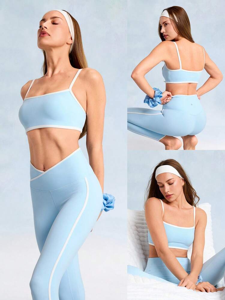 FeatherFit™ Big Win Removable Cups Contrast Color Trim Sports Bra Low Impact Yoga Pilates Studio Daily Casual Wear
