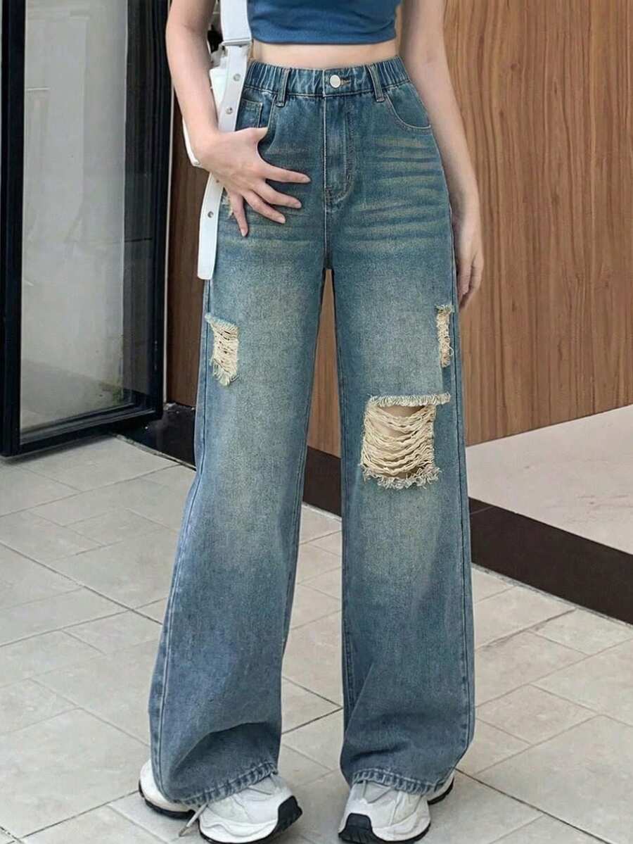 Reset Phase Quần jean denim màu xanh đậm, kiểu dáng ôm sát, bền chắc, phù hợp cho nữ tuổi teen, mặc hàng ngày, đi học và nhiều dịp khác nhau. - Màu xanh lam - Xem 1