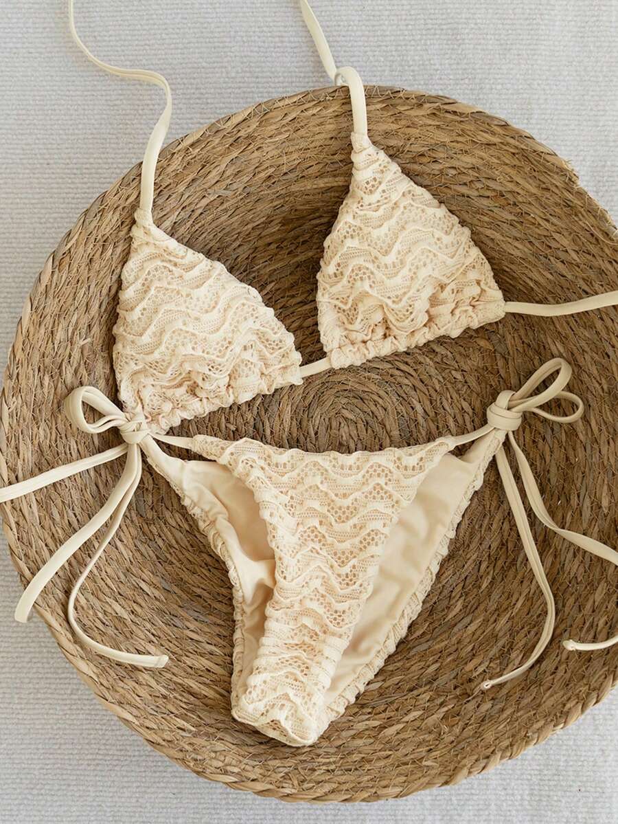 Swim Vcay 2pcs/Set Women's Sexy Random Leopard Print Spaghetti Strap Backless Side Tie Bikini Set Set, Spring/Summer 2026 Crochet Bikini Crochet Bikini Set Textured Bikini String Bikini Set