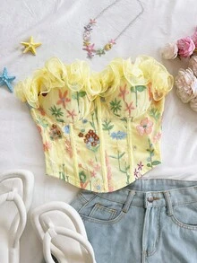 Soleia 女士休闲花卉刺绣抹胸上衣，夏季 - 彩色 - 查看 5