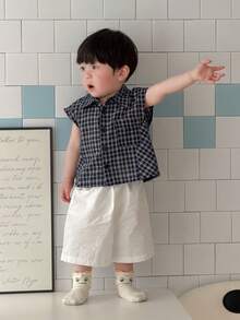 DAZY Toddler Boys' Casual Plaid Collar Short Sleeve Top, Summer - Blue - View 4