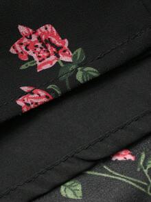 DAZY Elegantes Damen Kleid mit Blumenmuster, V-Ausschnitt und Rüschenärmeln, Sommerkleid für Hochzeitsgäste, Ostersonnenkleid, Boho-Urlaubsoutfit für Frauen - Schwarz - Übersicht 13