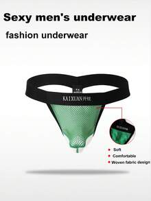 WENEZON Men's Letter Webbing Mesh Breathable Thong Underwear Underwear Thong Men S Jock Strap Men Bikini Underwear - Green - View 1
