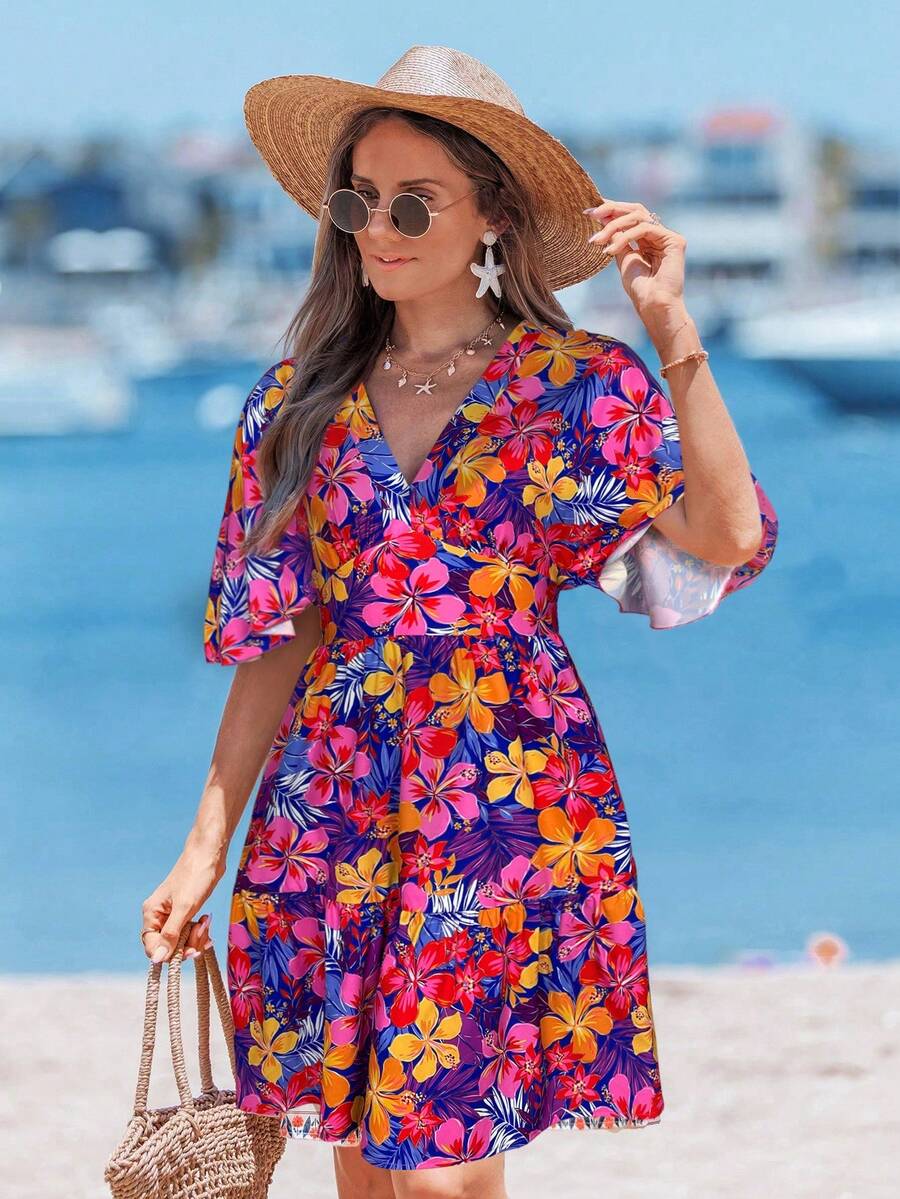 Sylviya 女士休闲度假印花连衣裙 春季女装 夏季连衣裙 夏季服装 沙滩裙 女士沙滩装 花卉连衣裙 度假装 女士沙滩装 女士度假连衣裙 - 彩色 - 查看 1