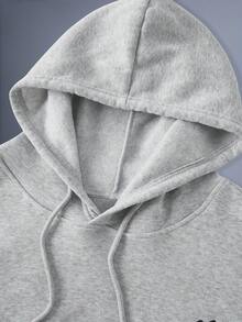 Driftmere 男士秋冬简约山景印花口袋抽绳连帽卫衣，长袖上衣 - 灰色 - 查看 4