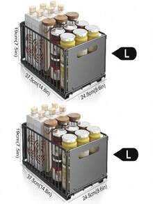 两件套拉出式橱柜储物架，重型滑出式食品储物架，滑动抽屉式食品储物架，适用于厨房、客厅、家居、厨房水槽储物、食品储藏室、浴室、橱柜储物、卧室装饰、装饰、储物和收纳 - 黑色 - 查看 11