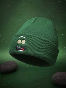 Rick and Morty X SHEIN 1pc Knitted Beanie Hat With Cartoon Embroidery, Fashionable Street Riding Gift Choice - A - View 4