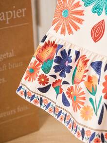 少女碎花蝴蝶结装饰荷叶袖可爱连衣裙 - 彩色 - 查看 5