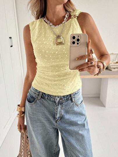 Siren Gaze Women's Casual Solid Color Textured Pleated Tank Top, Summer