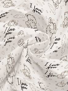 ROMWE Kawaii 2件套女士可爱熊心云朵卡哇伊性感吊带背心和喇叭裤套装 - 米色 - 查看 4