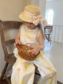 DAZY 2pcs Girls (Small) Round Neck Ruffle Trim Sleeveless Korean Style Ruffle Blouse & Loose Casual Pants Set - Yellow - View 7