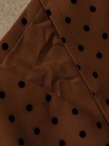 Aveloria Modichic 女士波点个性化长袖宽肩宽松翻领腰带直筒裤套装，初秋 - 咖啡棕 - 查看 7