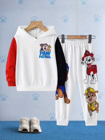 SHEIN | PAW Patrol Young Boy Cartoon Dog Letter Print Contrast Color Long Sleeve Hoodie And Sweatpants Set, Sporty Casual Outdoor, Spring/Autumn Kids Jogger Sets Children Sweatshirt Set 4t Boy Sweat Sets