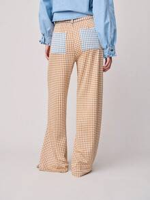 Nöista Quần ống rộng, cạp trung, họa tiết kẻ caro màu xanh dương tương phản ở túi và cạp quần. Thích hợp cho mùa xuân, hè. - Màu Khaki - Xem 2